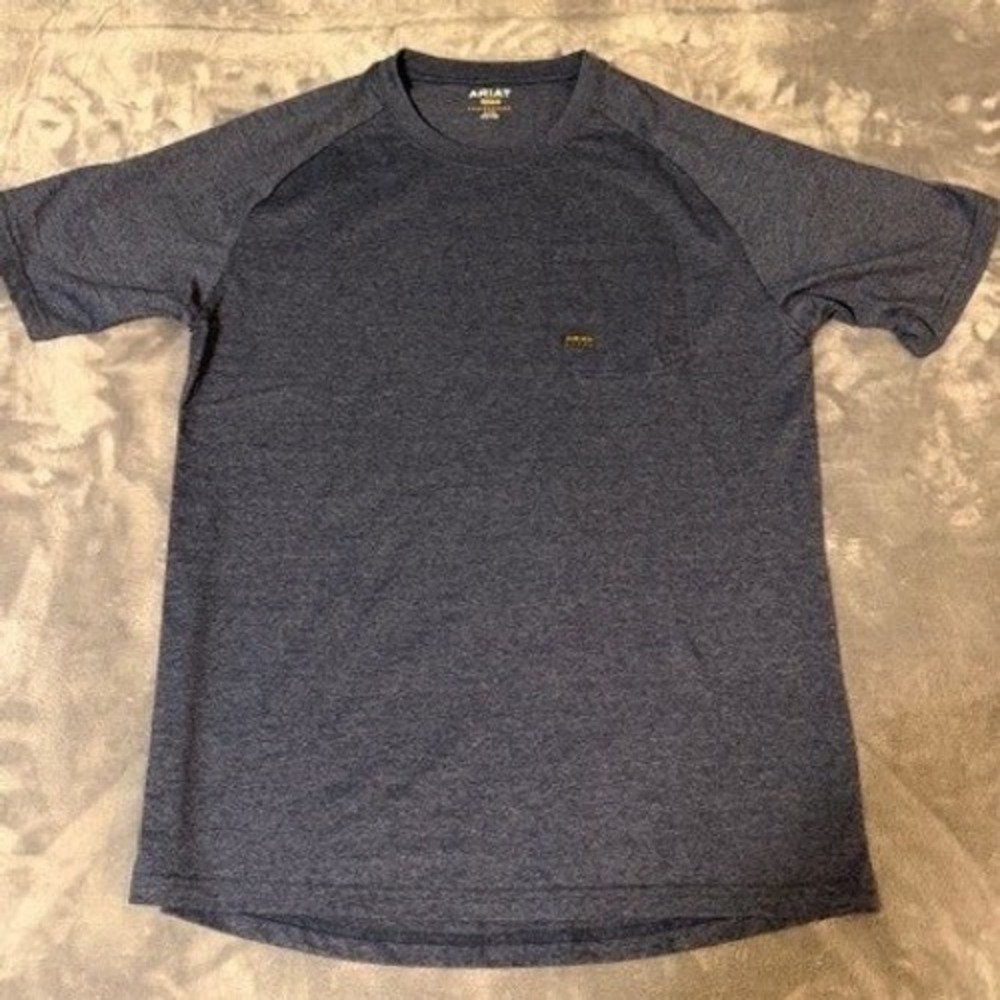 Ariat Rebar Mens XL Navy Blue Heather Short Sleeve Pocket Work T-Shirt Raglan